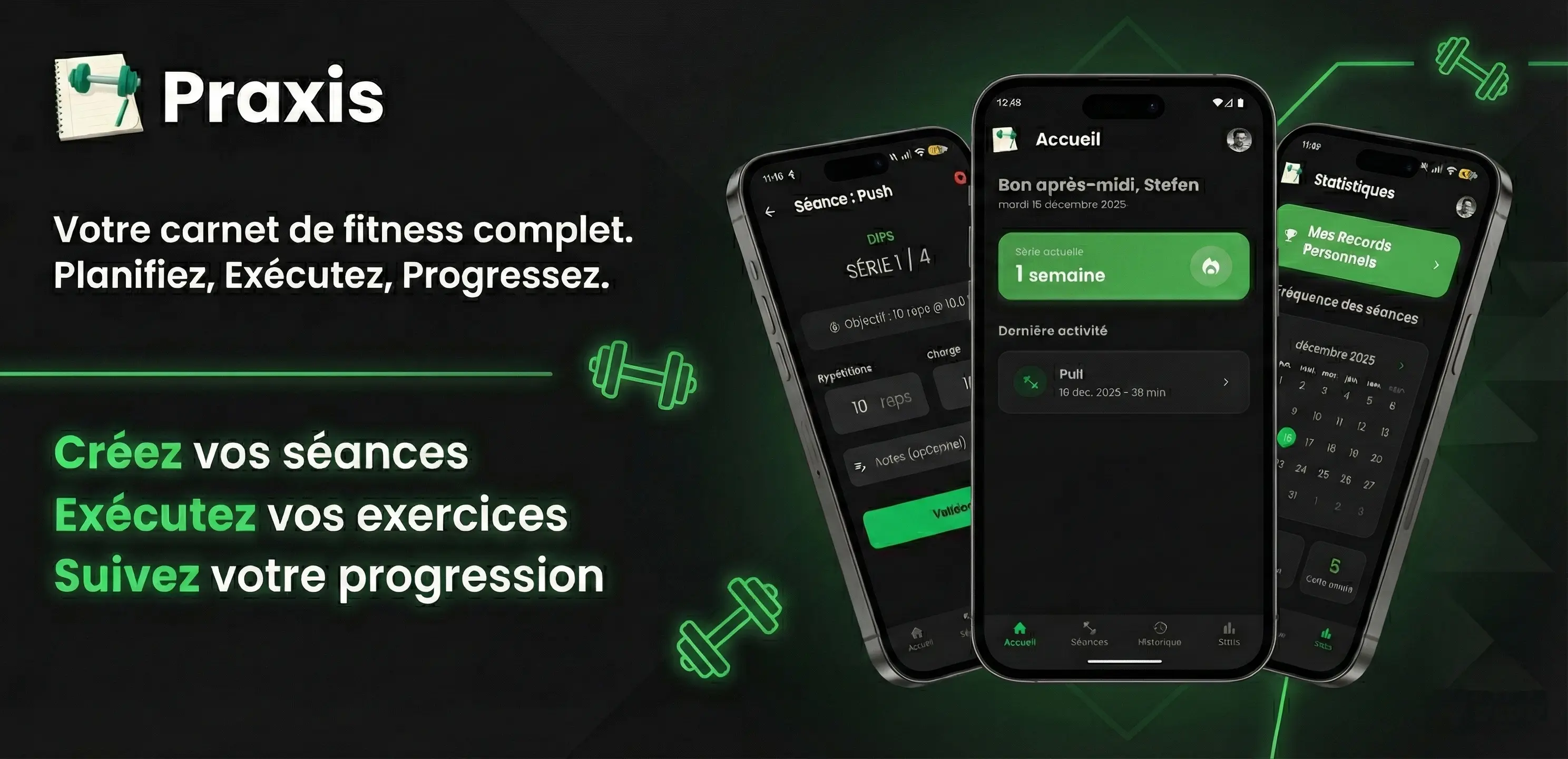 Interface de l'application Praxis
